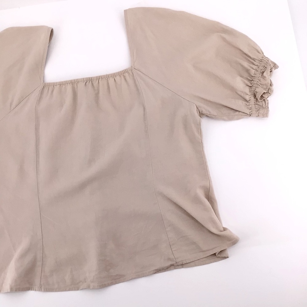 Loft Outlet Linen Square Neck Puff Sleeve Button Blouse Size Large - Picture 11 of 11